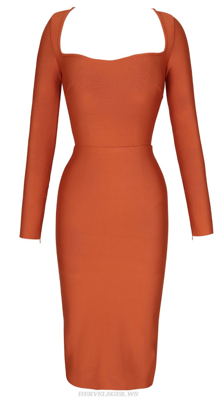 Herve Leger Rust Long Sleeve Dress