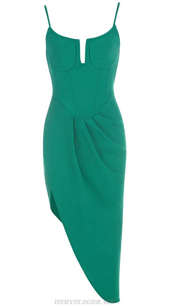 Herve Leger Green Bustier Draped Midi Dress