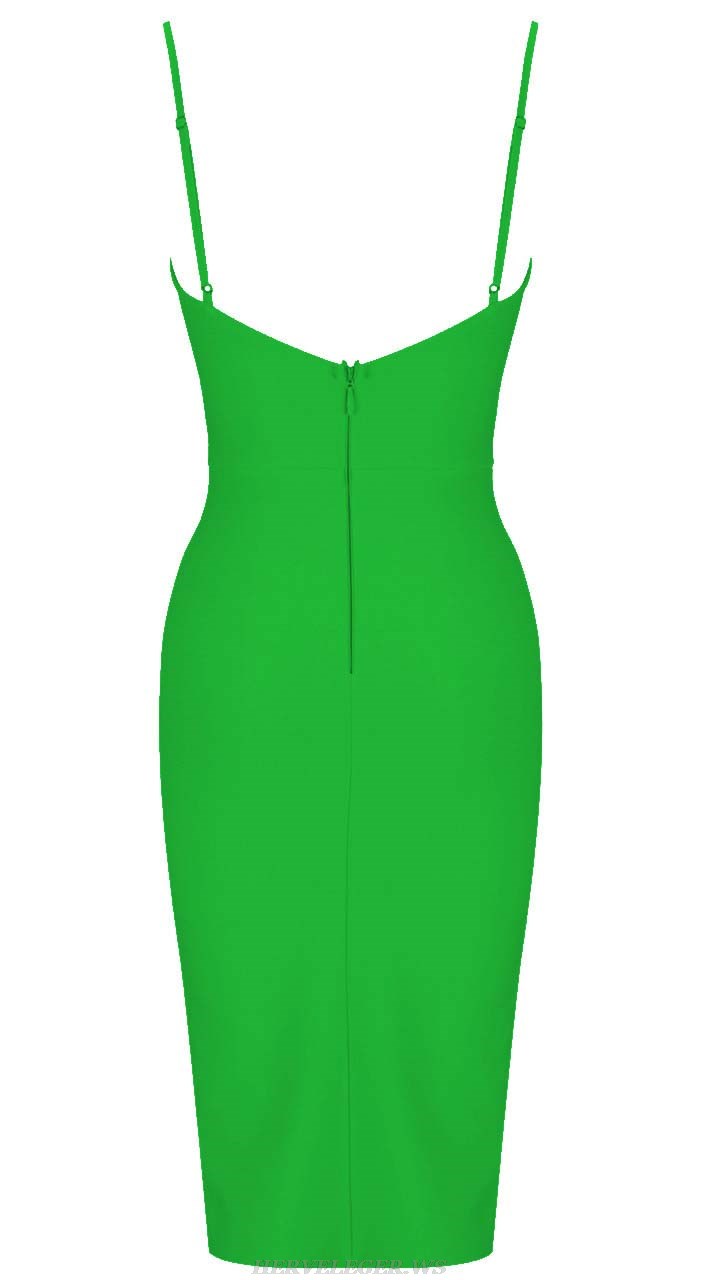 Herve Leger Green Bustier Front Split Midi Dress