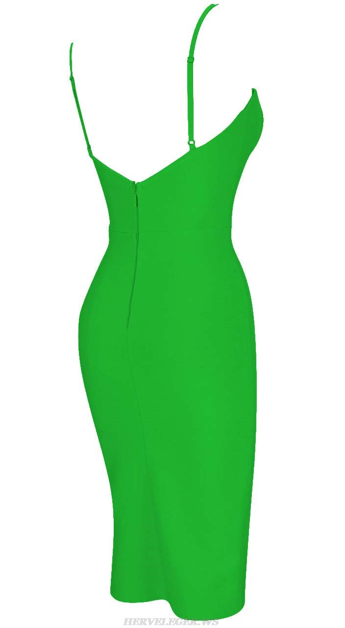 Herve Leger Green Bustier Front Split Midi Dress