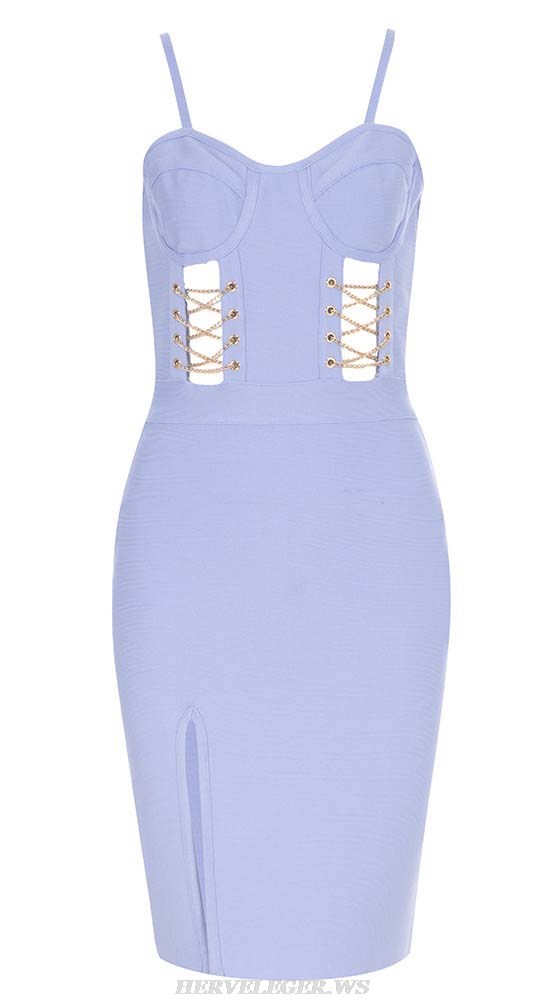 Herve Leger Blue Bustier Lace Up Dress