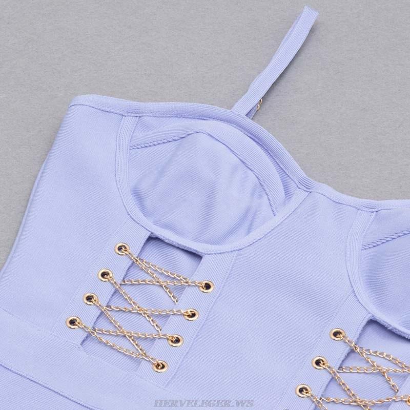 Herve Leger Blue Bustier Lace Up Dress