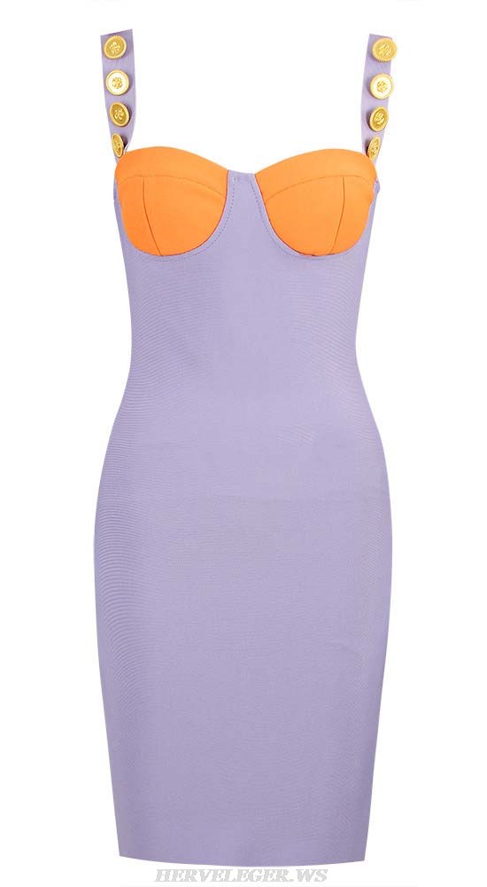 Herve Leger Purple Orange Button Bustier Dress