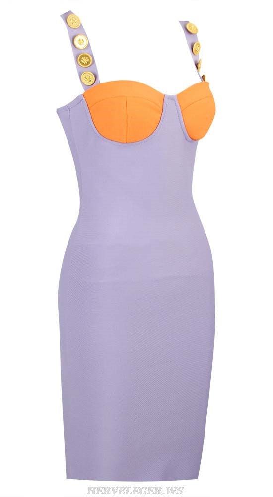 Herve Leger Purple Orange Button Bustier Dress