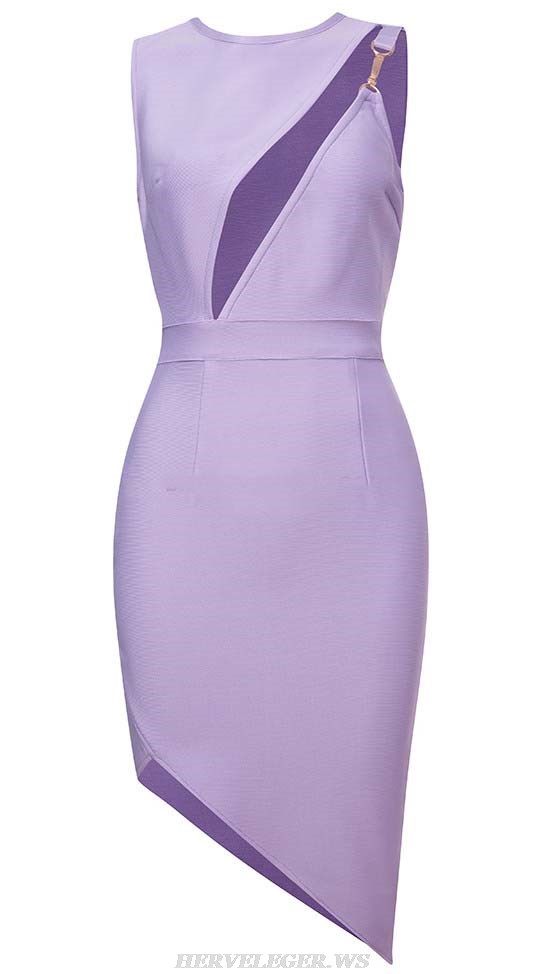 Herve Leger Lavender Cut Out Asymmetric Dress