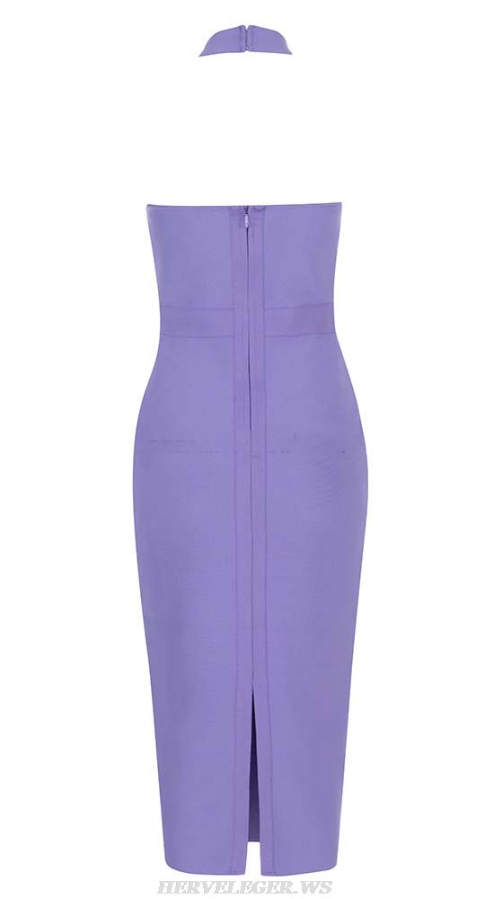 Herve Leger Purple Halter Bustier Midi Dress