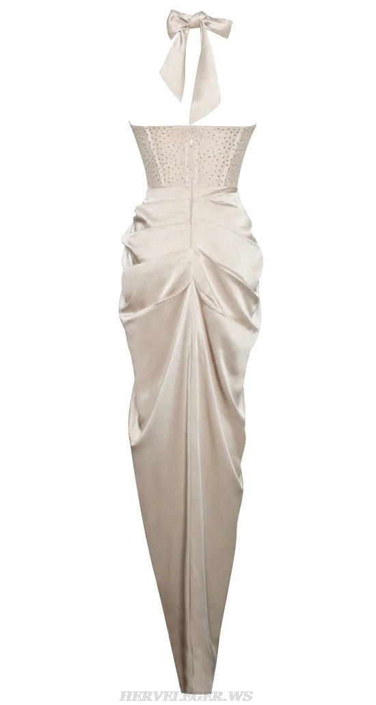 Herve Leger Alabaster Halter Corset Draped Gnow 