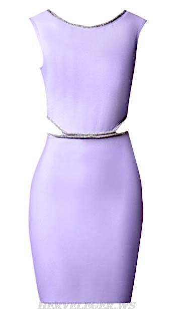 Herve Leger Lavender Rhinestone Trim Backless Dress