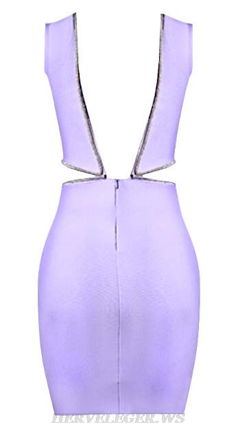 Herve Leger Lavender Rhinestone Trim Backless Dress