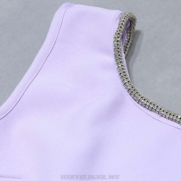 Herve Leger Lavender Rhinestone Trim Backless Dress