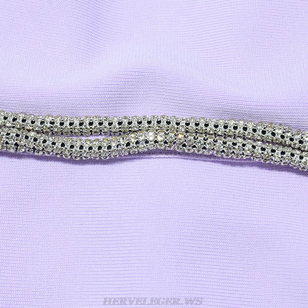 Herve Leger Lavender Rhinestone Trim Backless Dress