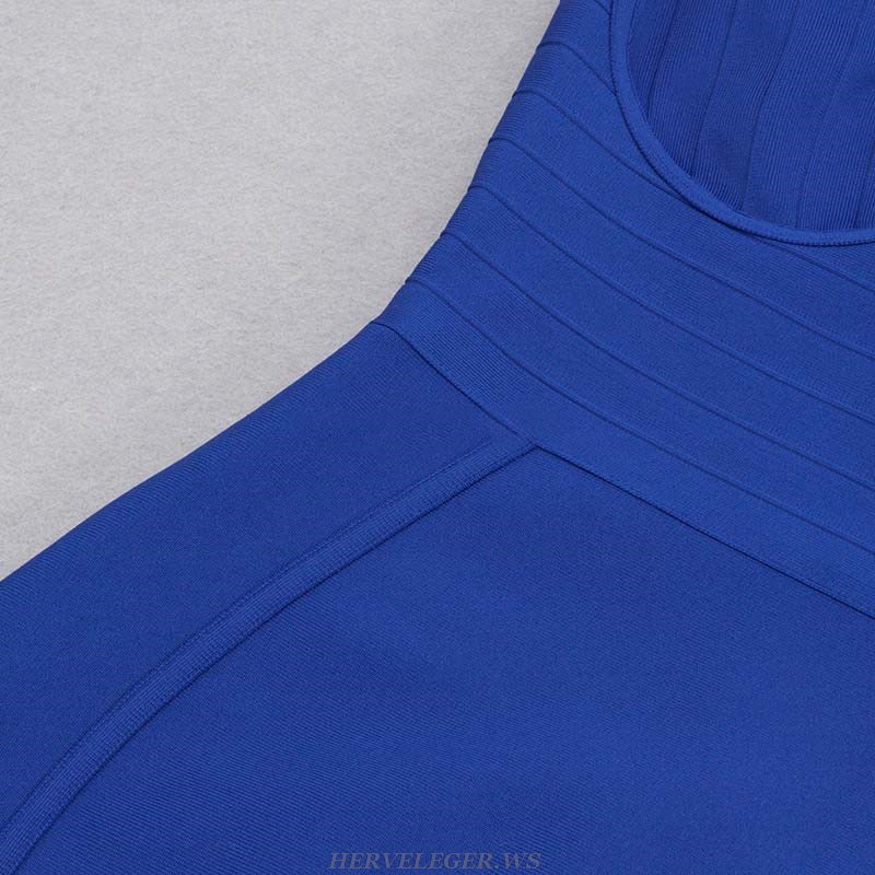 Herve Leger Blue Ribbed Bustier Midi Dress