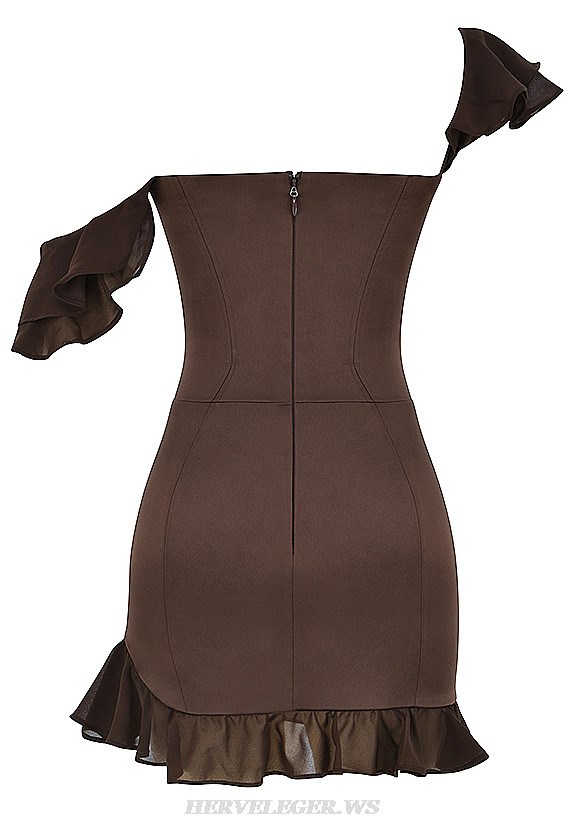 Herve Leger Brown Ruffle Corset Dress