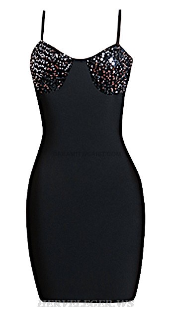 Herve Leger Black Sequin Bustier Dress