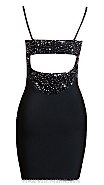 Herve Leger Black Sequin Bustier Dress