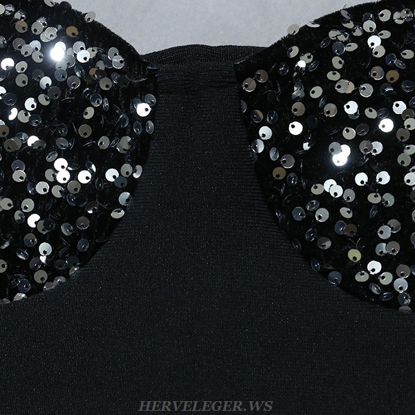 Herve Leger Black Sequin Bustier Dress