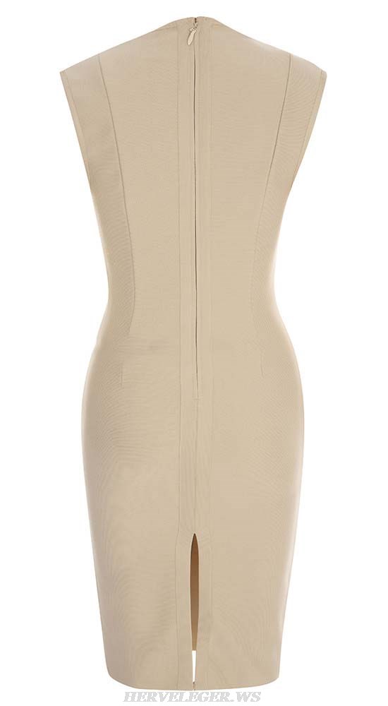 Herve Leger Nude Sequined Bustier Cut Out Dress