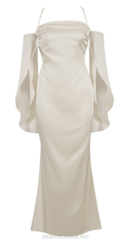 Herve Leger Ivory Angel Sleeve Silk Dress