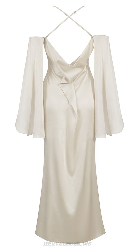 Herve Leger Ivory Angel Sleeve Silk Dress