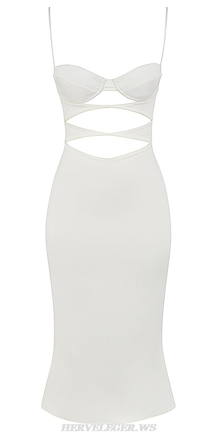 Herve Leger White Bustier Cut Out Dress