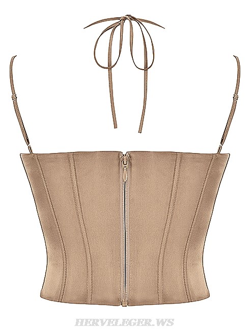 Herve Leger Light Brown Corset Lace Up Two Piece Dress