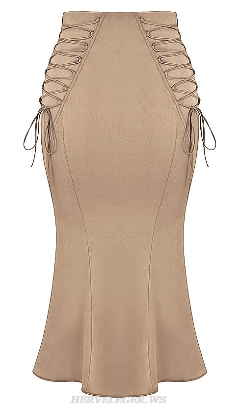 Herve Leger Light Brown Corset Lace Up Two Piece Dress