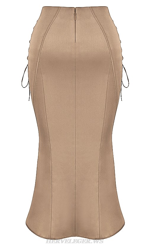 Herve Leger Light Brown Corset Lace Up Two Piece Dress