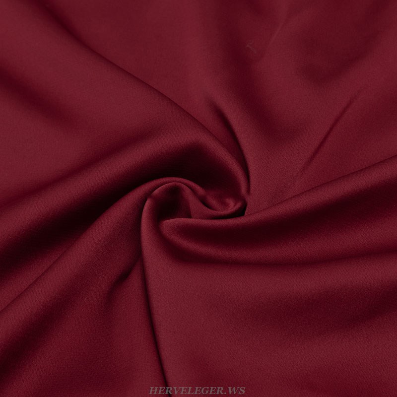 Herve Leger Burgundy Draped Bustier Silk Dress