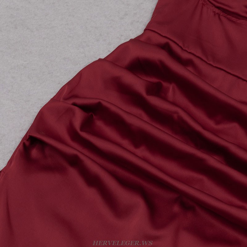 Herve Leger Burgundy Draped Bustier Silk Dress