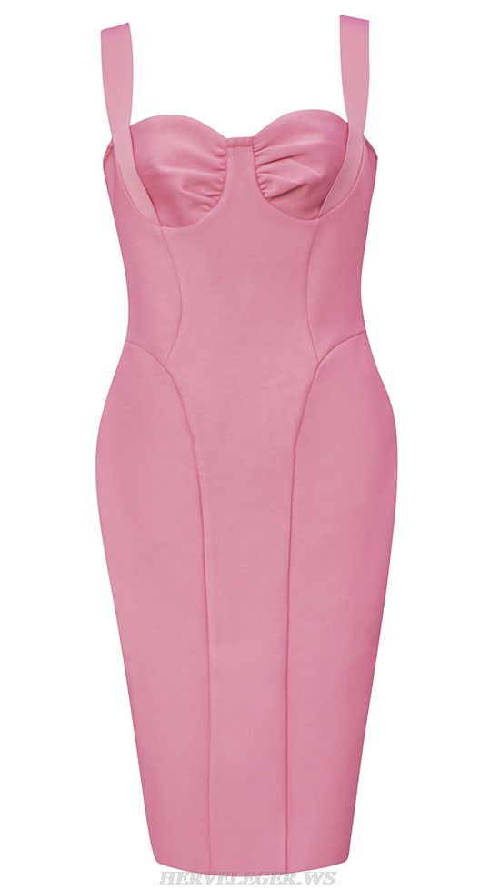 Herve Leger Pink Draped Bustier Structured Dress