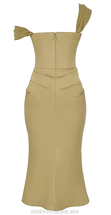 Herve Leger Draped Off Shoulder Corset Mustard