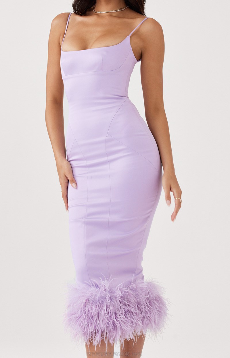 Herve Leger Lavender Feather Dress