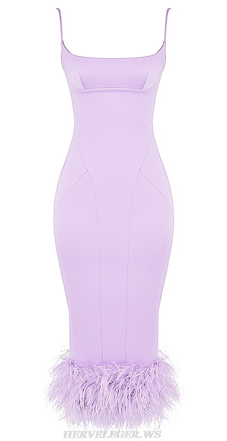 Herve Leger Lavender Feather Dress