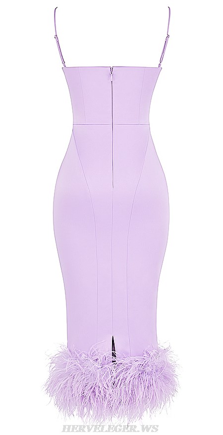 Herve Leger Lavender Feather Dress