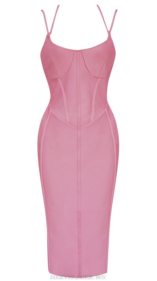 Herve Leger Pink Halter Bustier Structured Dress