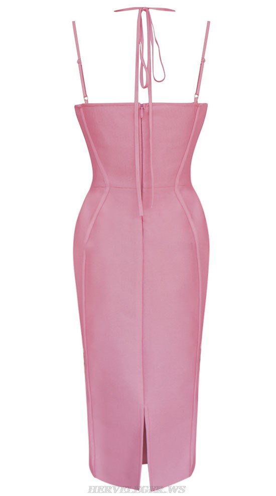 Herve Leger Pink Halter Bustier Structured Dress