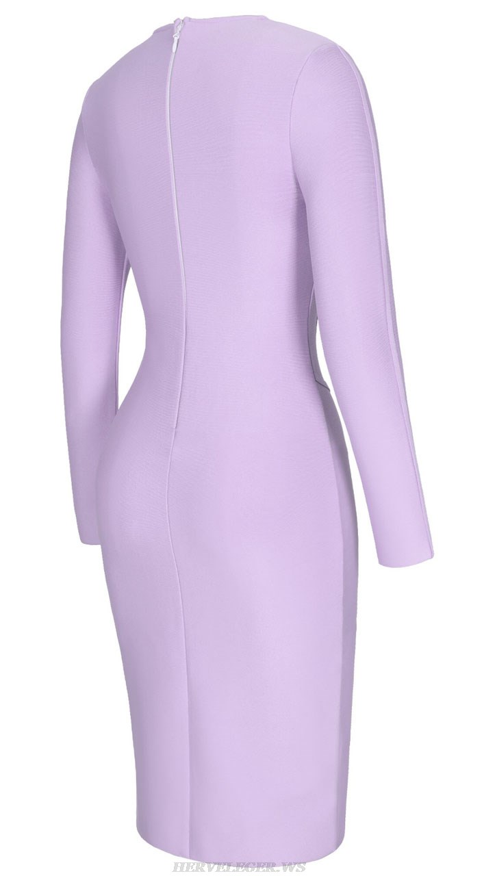 Herve Leger Lavender Long Sleeve Corset Design Dress