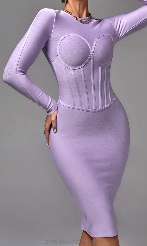 Herve Leger Lavender Long Sleeve Corset Design Dress