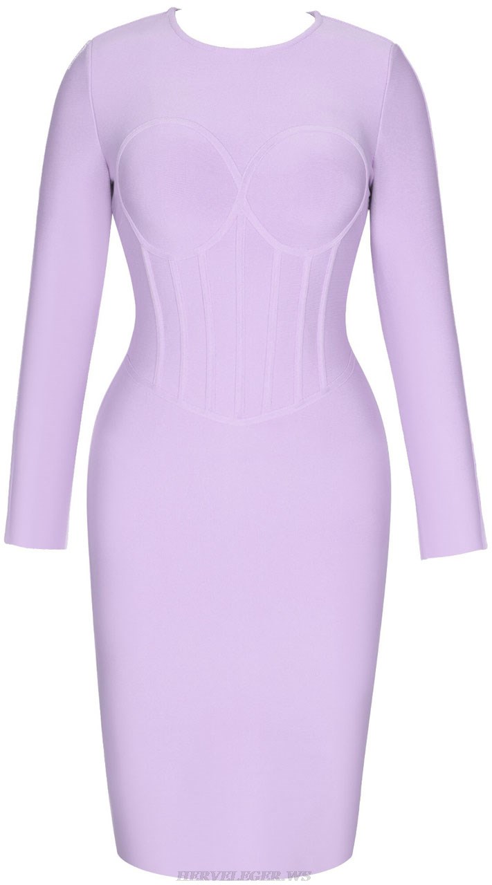 Herve Leger Lavender Long Sleeve Corset Design Dress