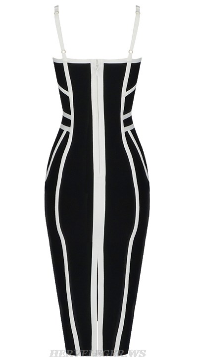 Herve Leger Black White Mesh Structured Dress