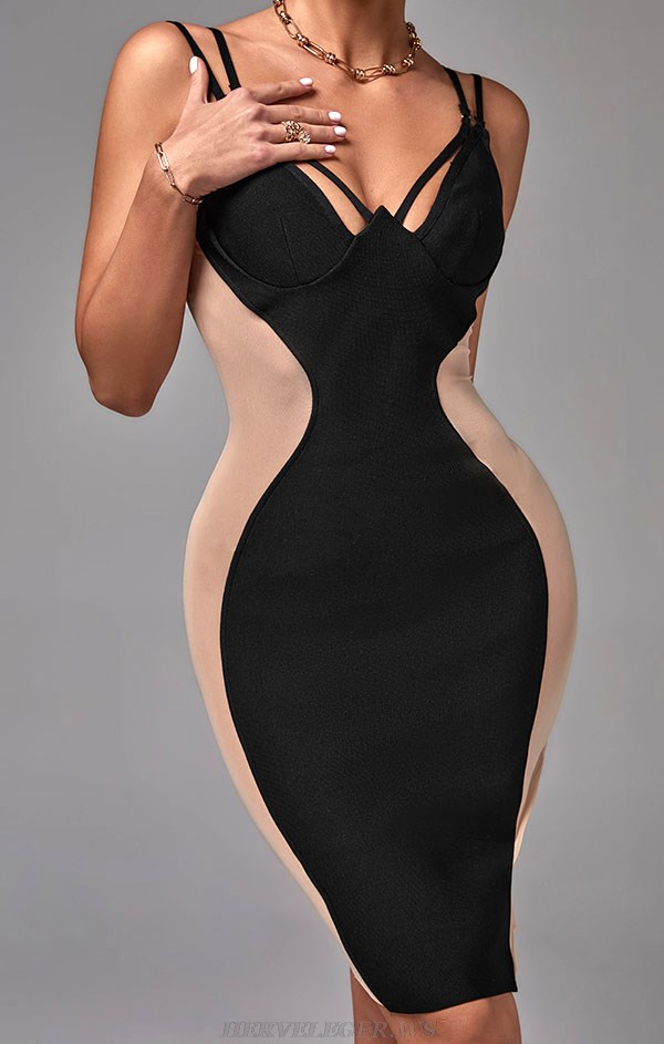 Herve Leger Black Side Mesh Bustier Dress