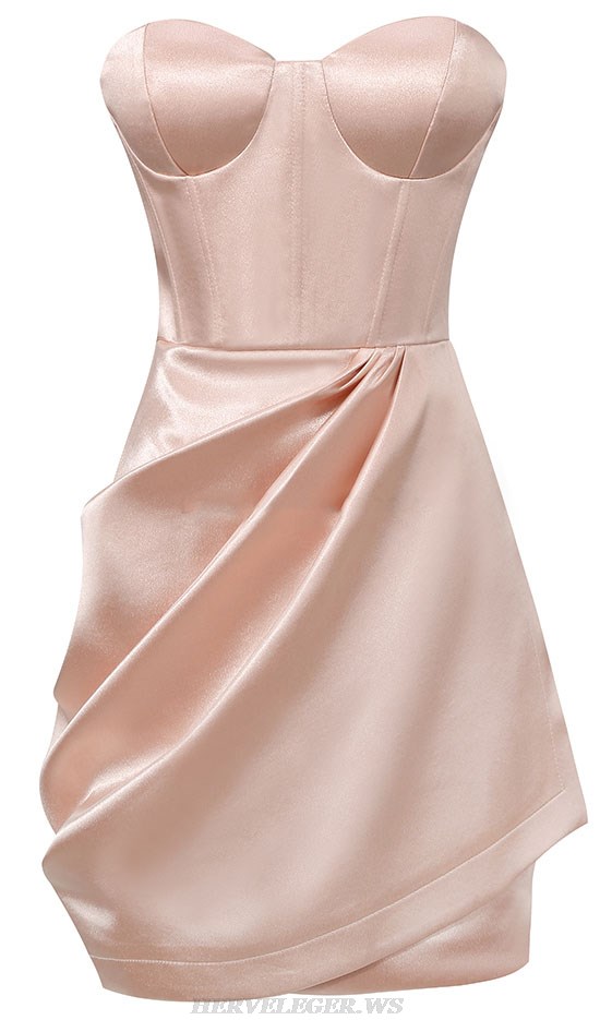 Herve Leger Pink Strapless Bustier Draped Dress