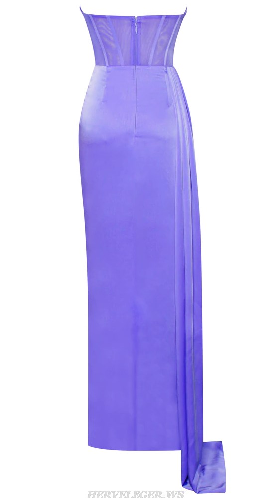 Herve Leger Indigo Strapless Draped Corset Silk Gown