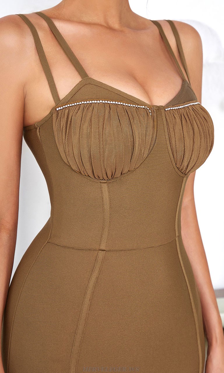 Herve Leger Brown Strappy Draped Bustier Dress