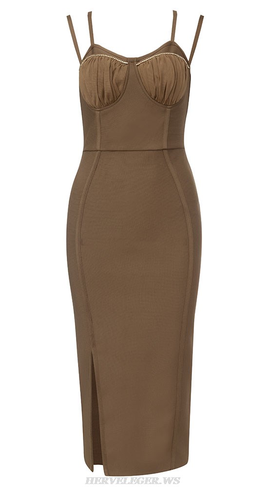 Herve Leger Brown Strappy Draped Bustier Dress