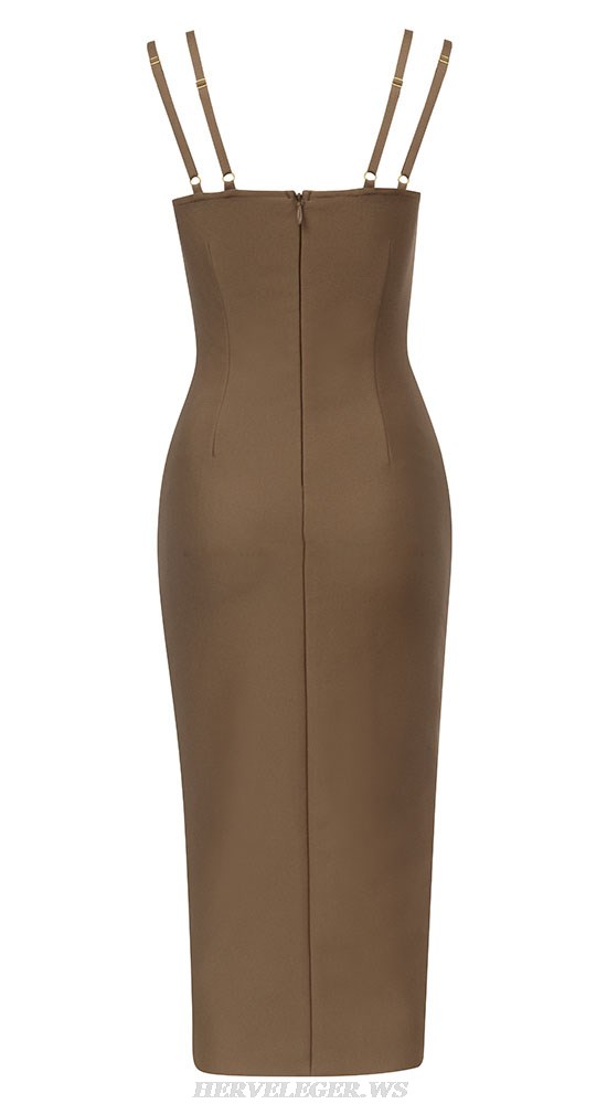 Herve Leger Brown Strappy Draped Bustier Dress