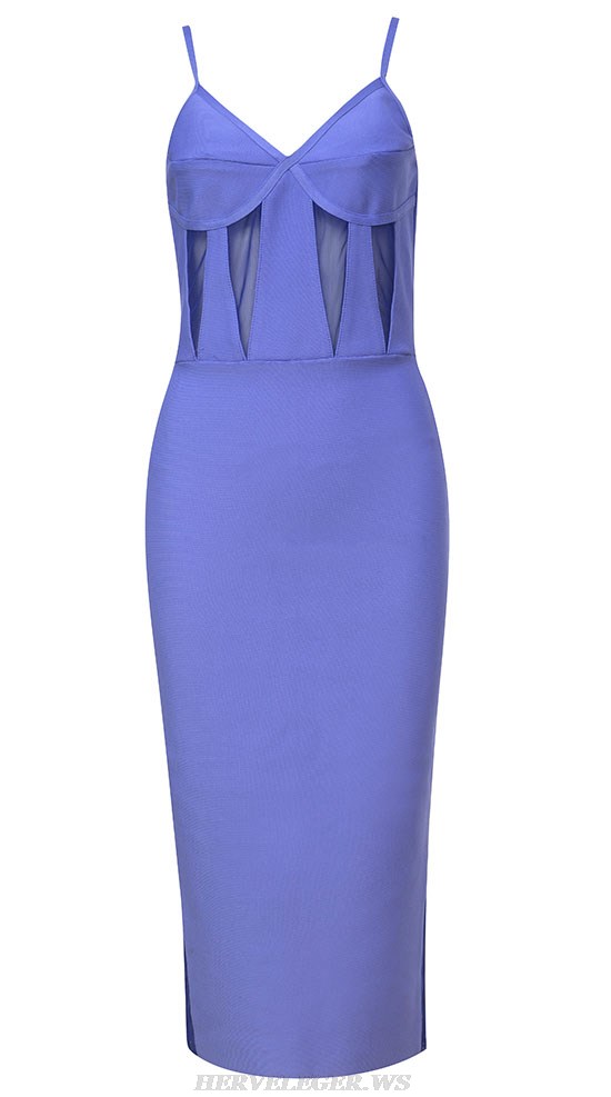 Herve Leger Blue Bustier Mesh Dress