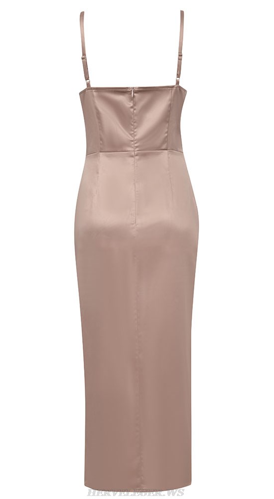 Herve Leger Taupe Draped Silk Dress