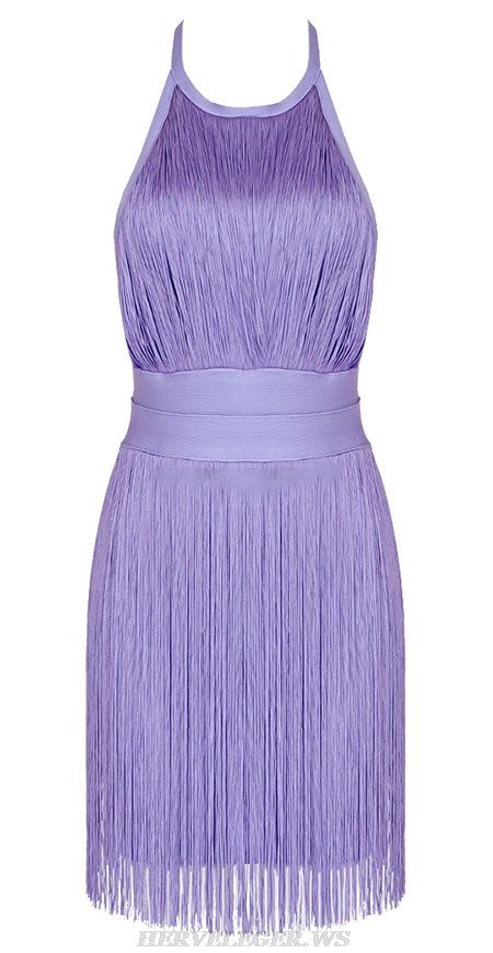 Herve Leger Lavender Halter Tassel Backless Dress