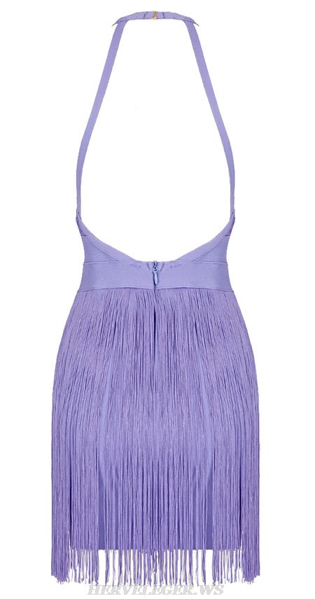 Herve Leger Lavender Halter Tassel Backless Dress